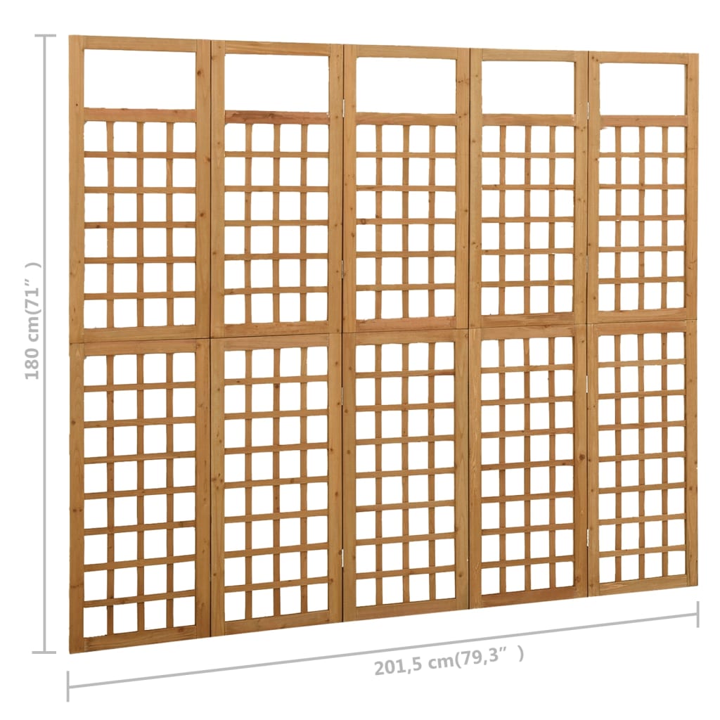 vidaXL Параван за стая, 5 панела, масивна ела, 201,5x180 см