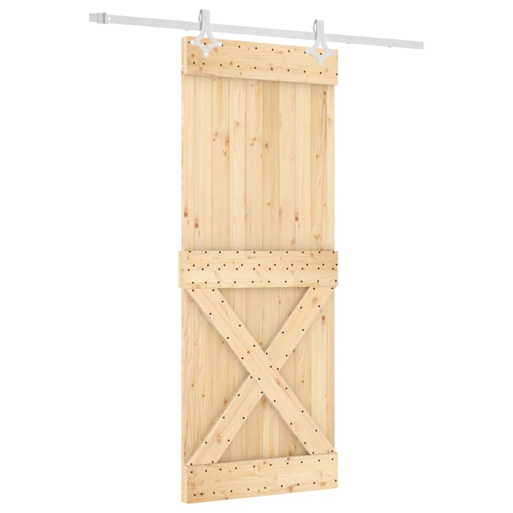 vidaXL Плъзгаща врата с монтажни части, 80x210 см, борово дърво масив