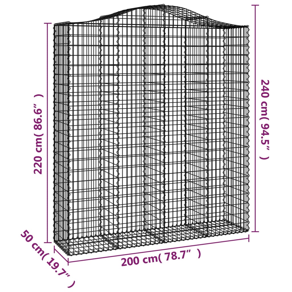 vidaXL Дъговидна габионна кошница 200x50x220/240 см поцинковано желязо