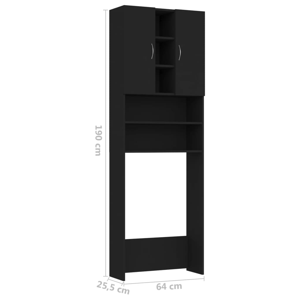 vidaXL Шкаф за пералня, черен, 64x25,5x190 см