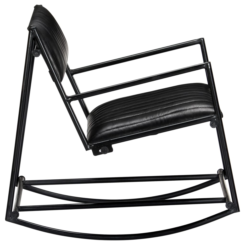 vidaXL Люлеещ стол, черен, естествена кожа