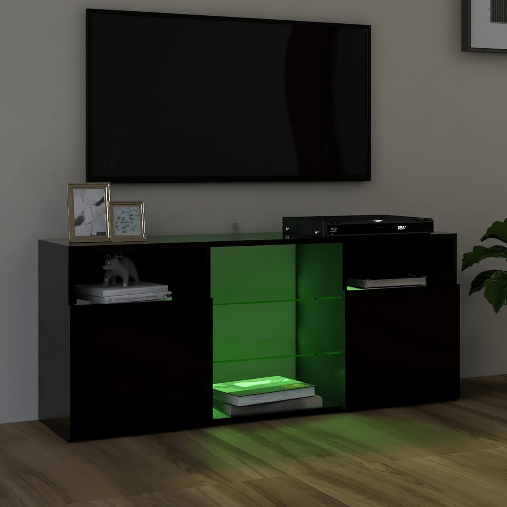 vidaXL ТВ шкаф с LED осветление, черен, 120x30x50 см