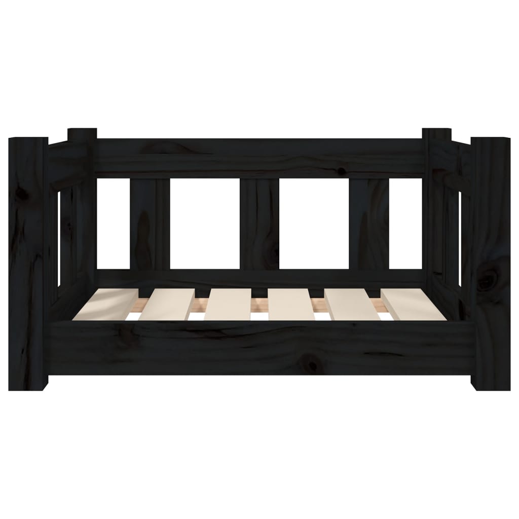 vidaXL Кучешко легло, черно, 55,5x45,5x28 см, борова дървесина масив