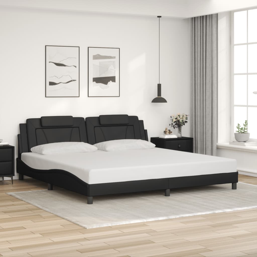 vidaXL Рамка за легло с LED осветление, черна, 200x200 см, еко кожа