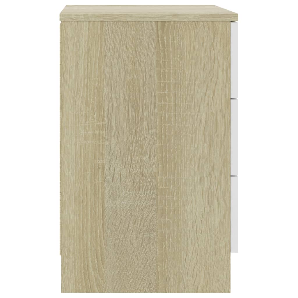 vidaXL Нощно шкафче, бяло и дъб сонома, 38x35x56 см, ПДЧ