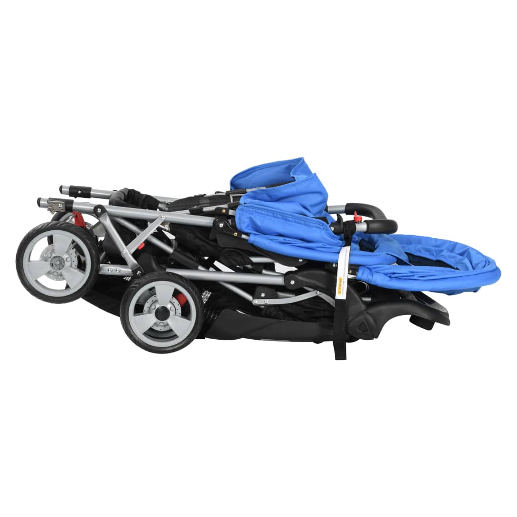 vidaXL Тандемна количка, стомана, синьо и черно