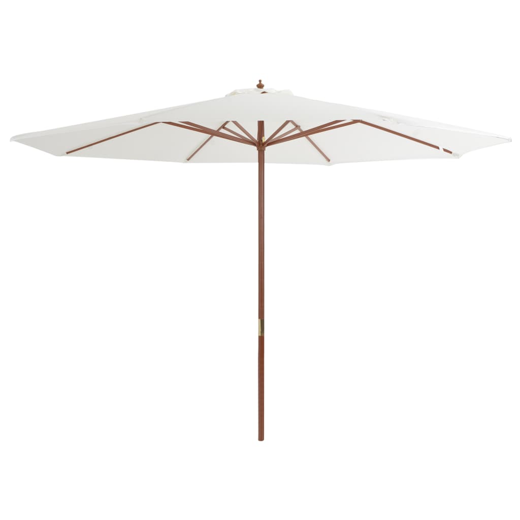 vidaXL Градински чадър с дървен прът, 350 см, пясъчнобял