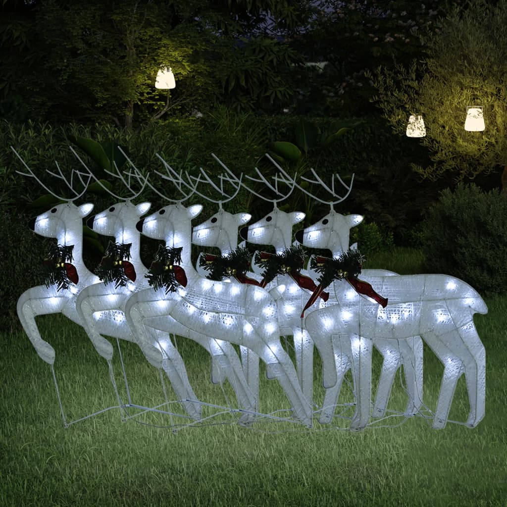vidaXL Коледни елени, 6 бр, бяла, 120 LED