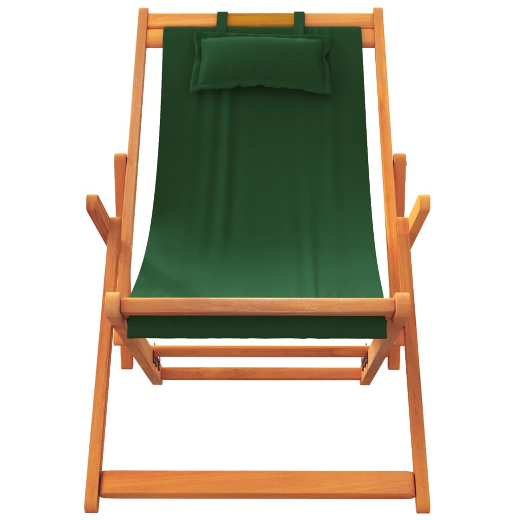 vidaXL Сгъваеми плажни столове, 2 бр, зелени, текстил