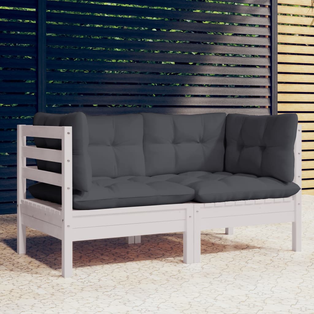 vidaXL 2-местен градински диван с възглавници антрацит, бор масив