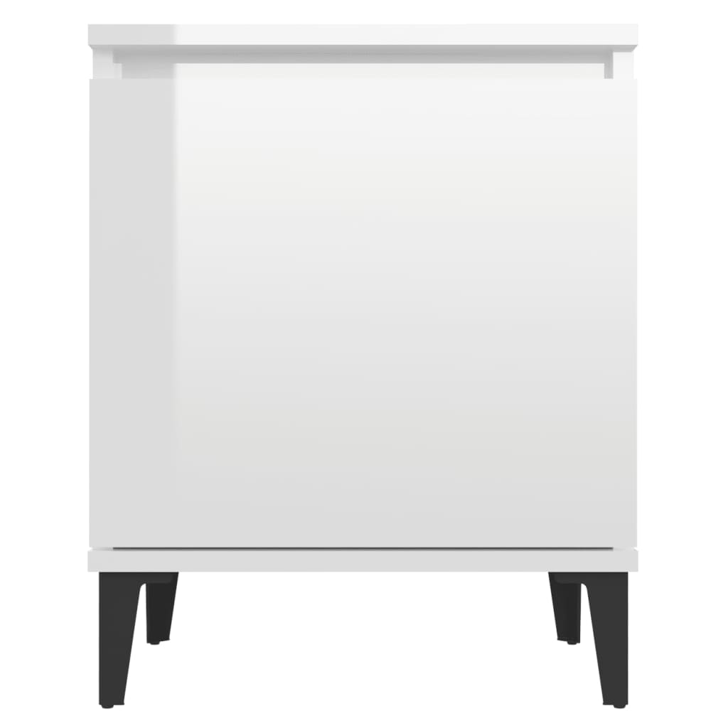 vidaXL Нощно шкафче с метални крака, бял гланц, 40x30x50 см