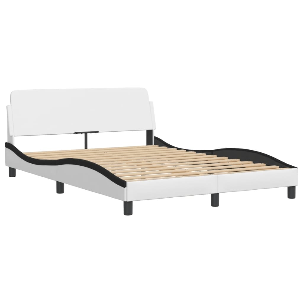vidaXL Рамка за легло с табла, бяла, черна, 140x190 см изкуствена кожа