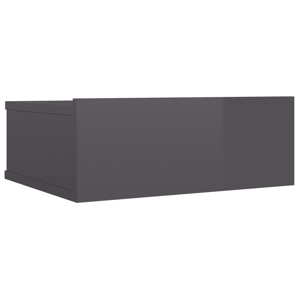 vidaXL Нощно шкафче за стена, сив силен гланц, 40x30x15 см, ПДЧ