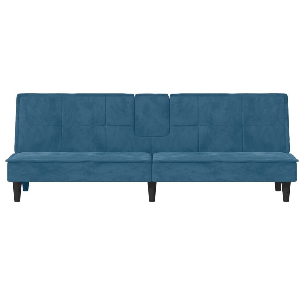 vidaXL Разтегателен диван с поставки за чаши, син, кадифе