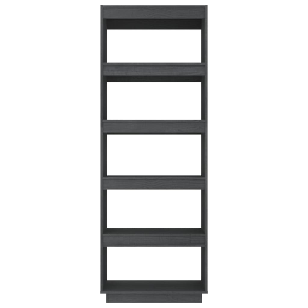 vidaXL Библиотека/разделител за стая, сива, 60x35x167 см, бор масив