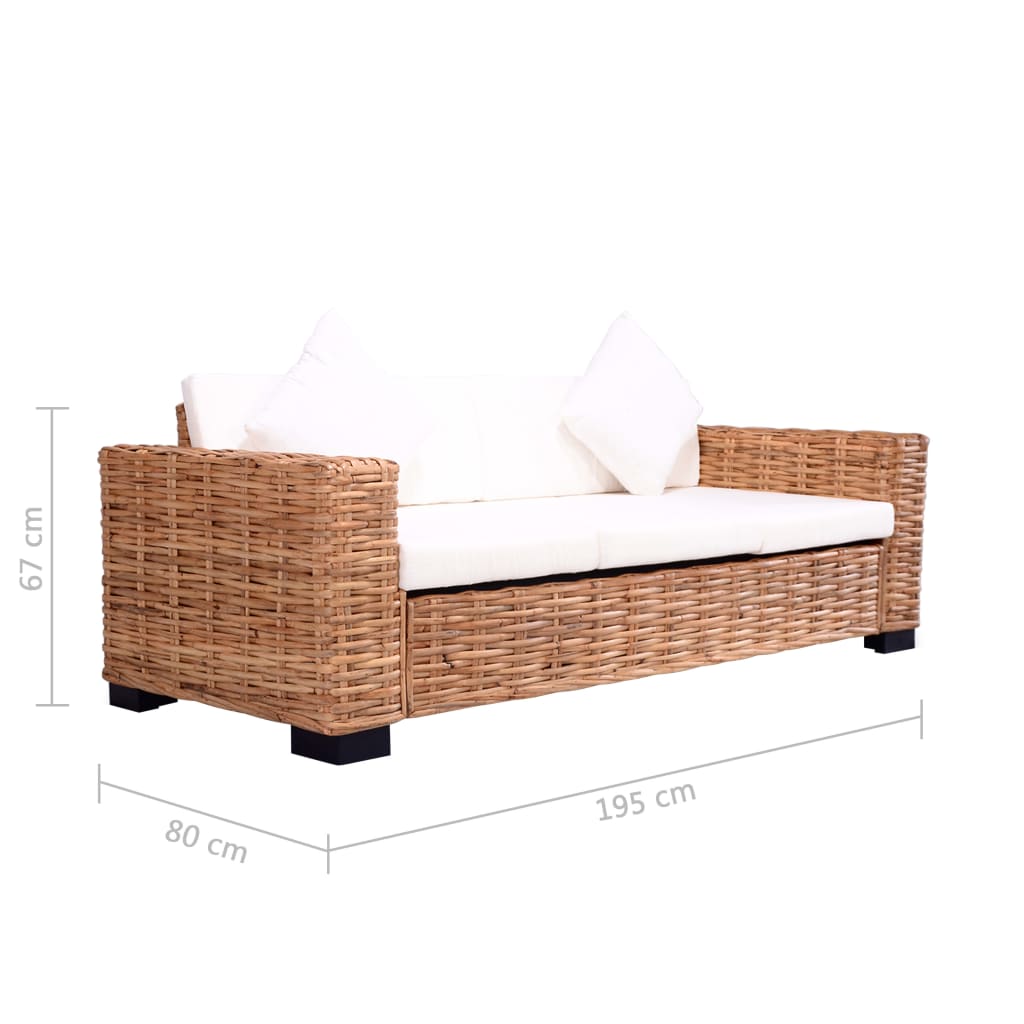 vidaXL 3-местен диван, естествен ратан