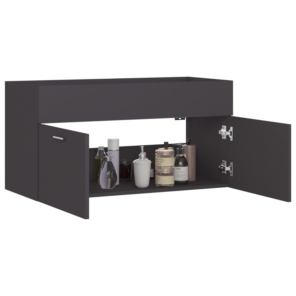 vidaXL Долен шкаф за мивка, сив, 90x38,5x46 см, ПДЧ