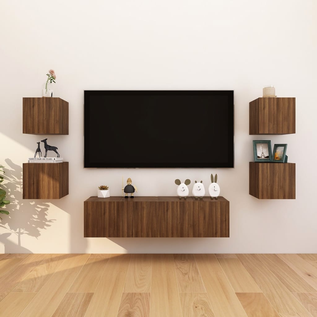 vidaXL Стенни ТВ шкафове, 4 бр, кафяв дъб, 30,5x30x30 см