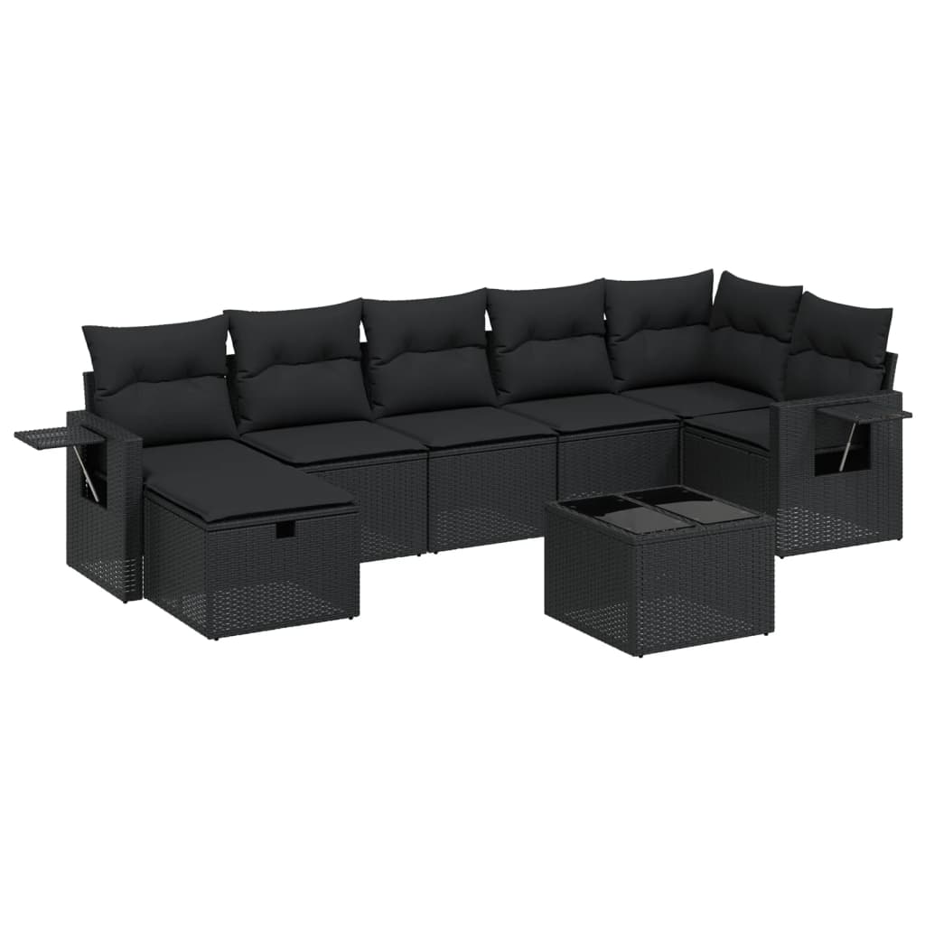 vidaXL Градински комплект диван с възглавници 8 части черен полиратан