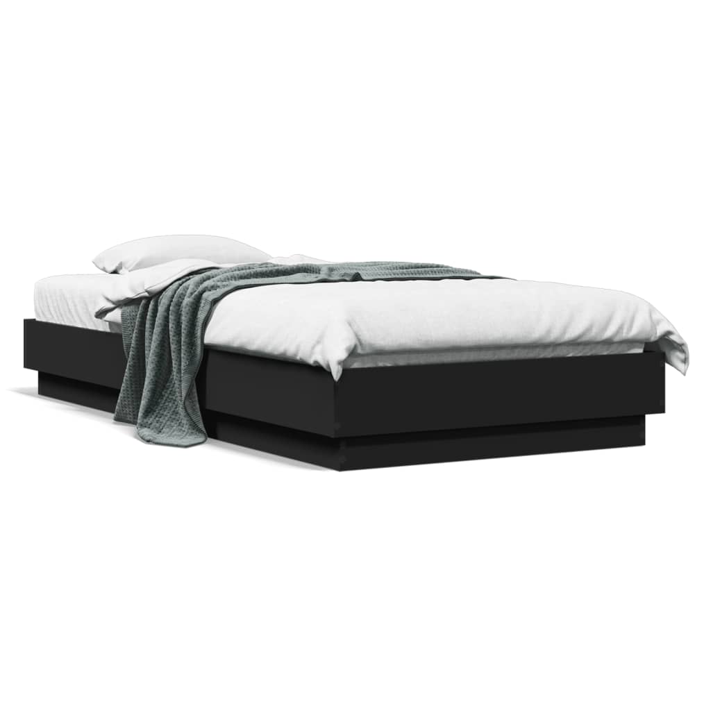 vidaXL Рамка за легло с LED осветление, черна, 90x190 см
