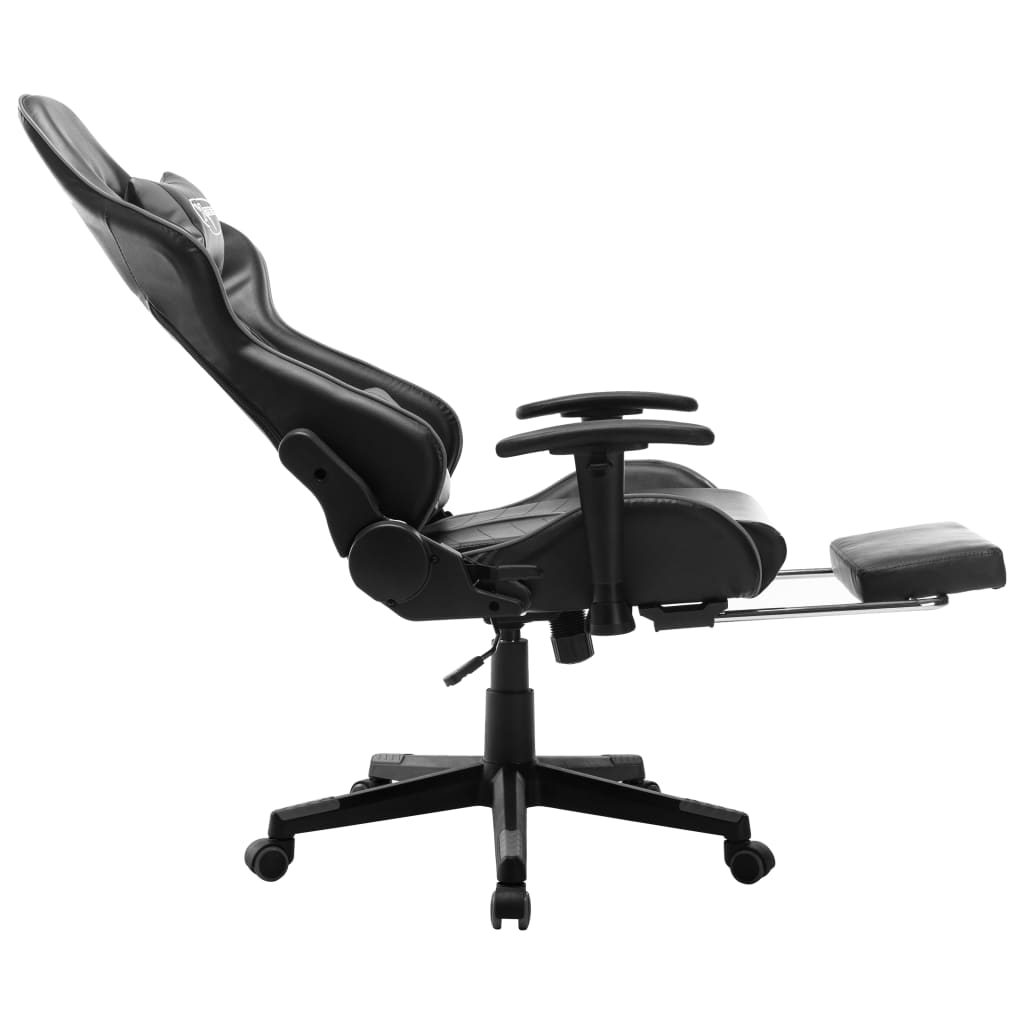 vidaXL Геймърски стол с подложка за крака черно и сиво изкуствена кожа