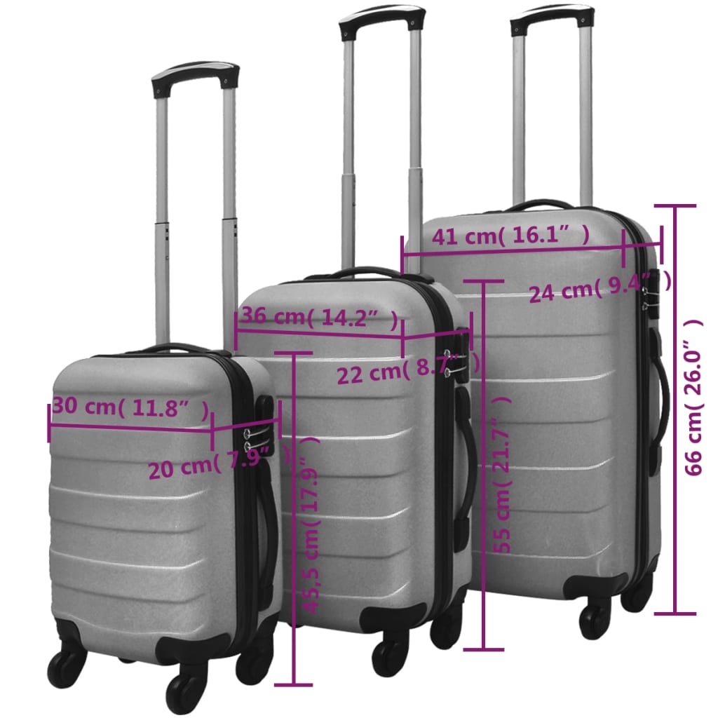 vidaXL Комплект твърди куфари от три части сребрист 45,5/55/66 см