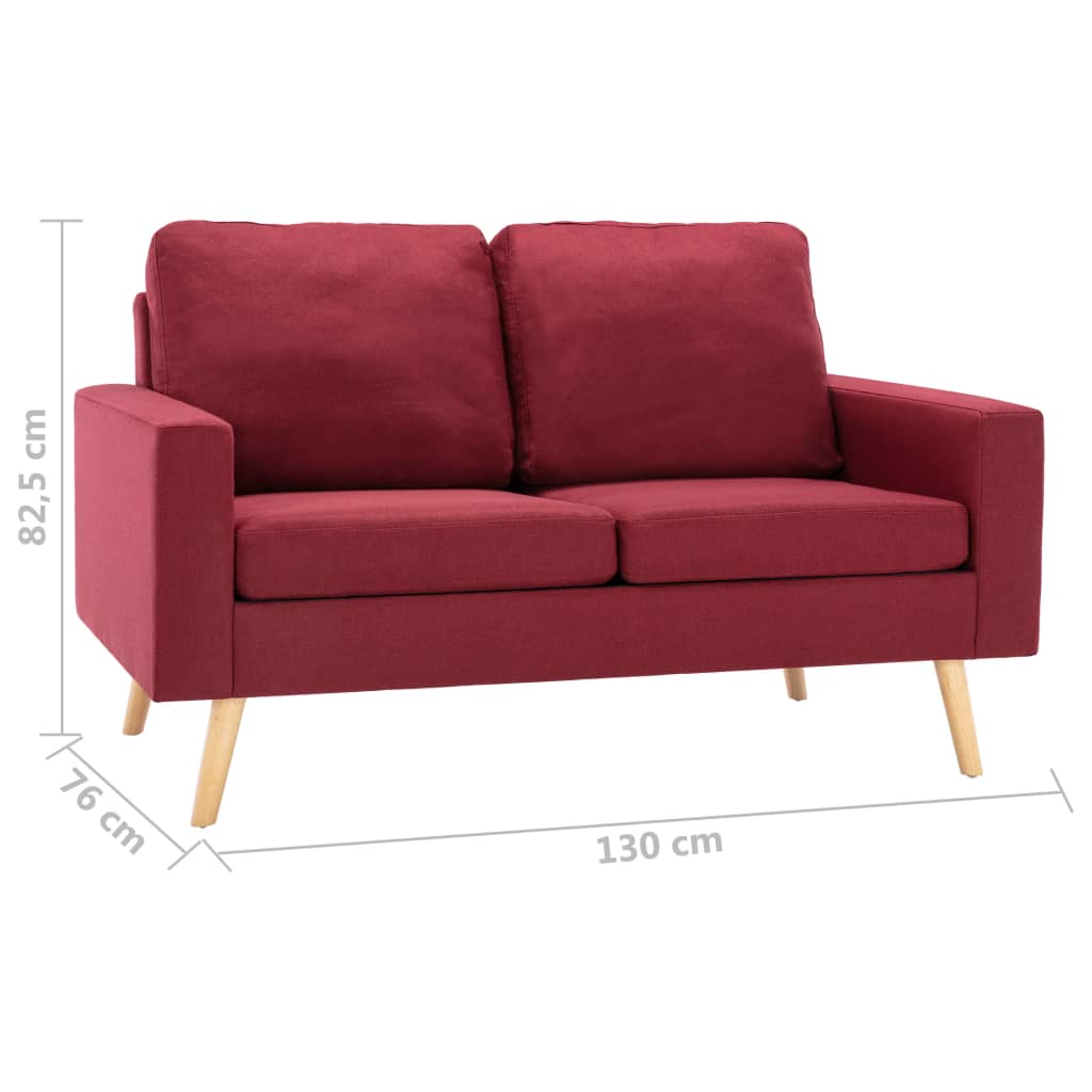 vidaXL 2-местен диван, виненочервен, текстил