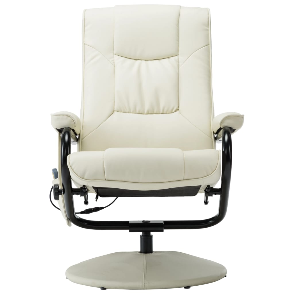 vidaXL Масажен стол с табуретка за крака, кремав, изкуствена кожа