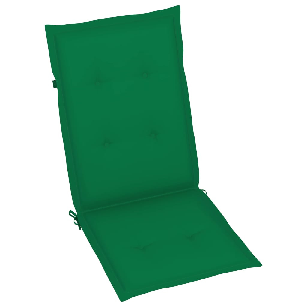 vidaXL Градински столове, 2 бр, зелени възглавници, тиково дърво масив