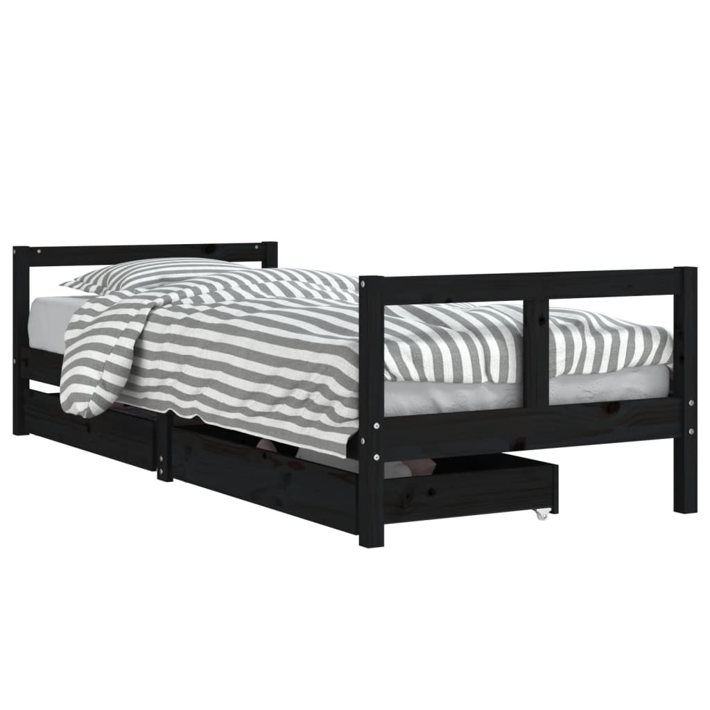 vidaXL Рамка за детско легло с чекмеджета, черно, 80x200 см, чам масив