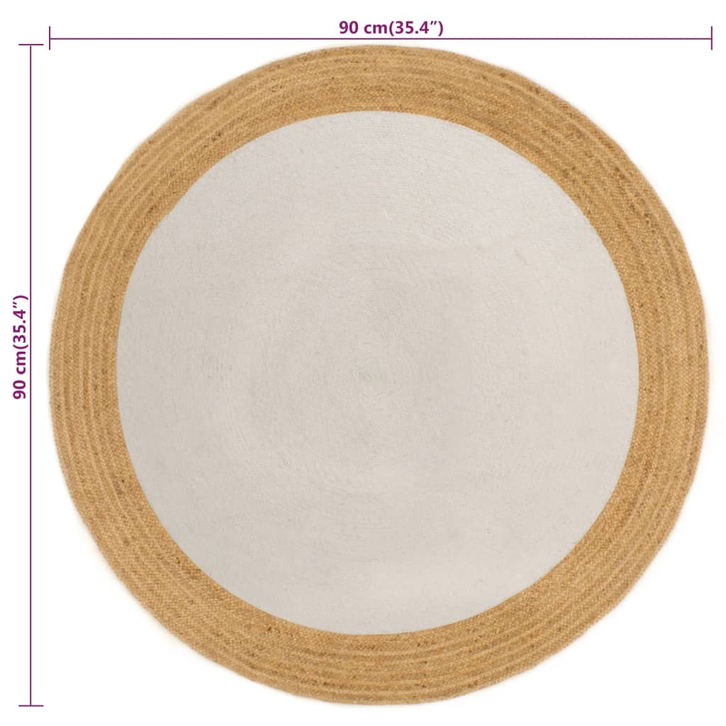 vidaXL Плетен килим, бяло натурален, 90 см, кръгъл, юта и памук
