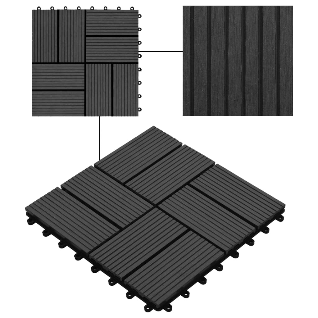 vidaXL 22 бр декинг плочки, 30x30 см, 2 кв.м., WPC, черни