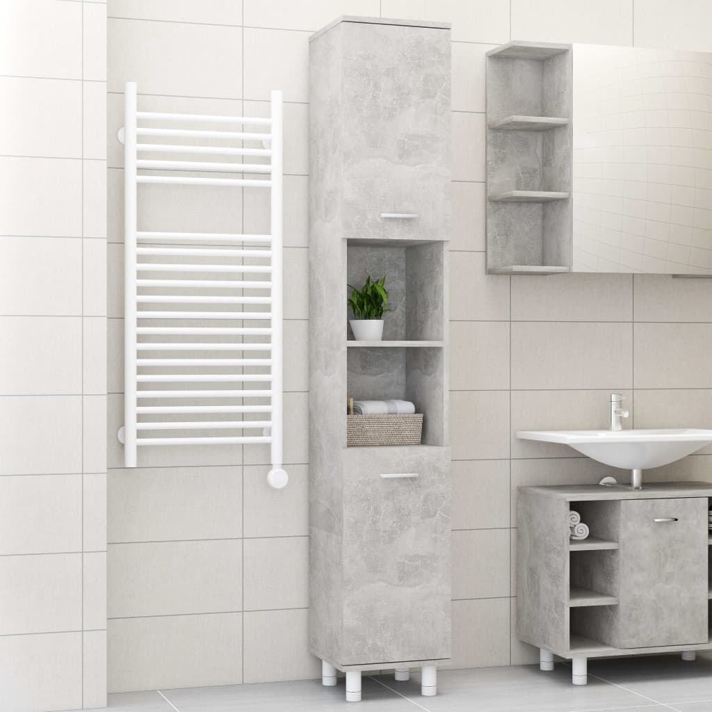 vidaXL Шкаф за баня, бетонно сиво, 30x30x179 см, ПДЧ