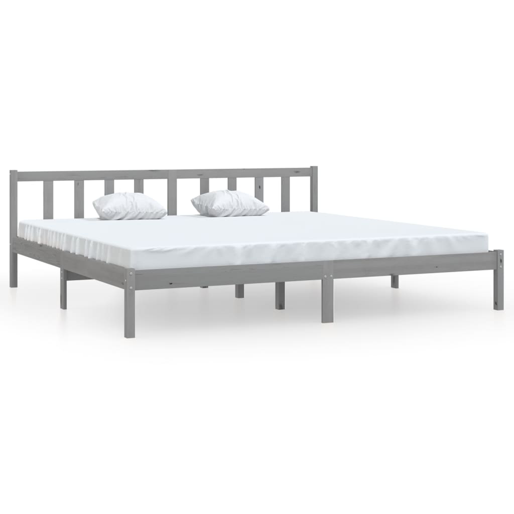 vidaXL Рамка за легло, сива, бор масив, 180x200 cм, Super King