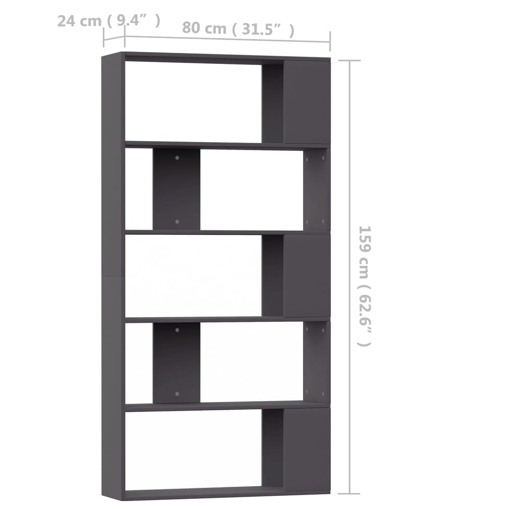 vidaXL Библиотека/разделител за стая, сива, 80x24x159 см, ПДЧ