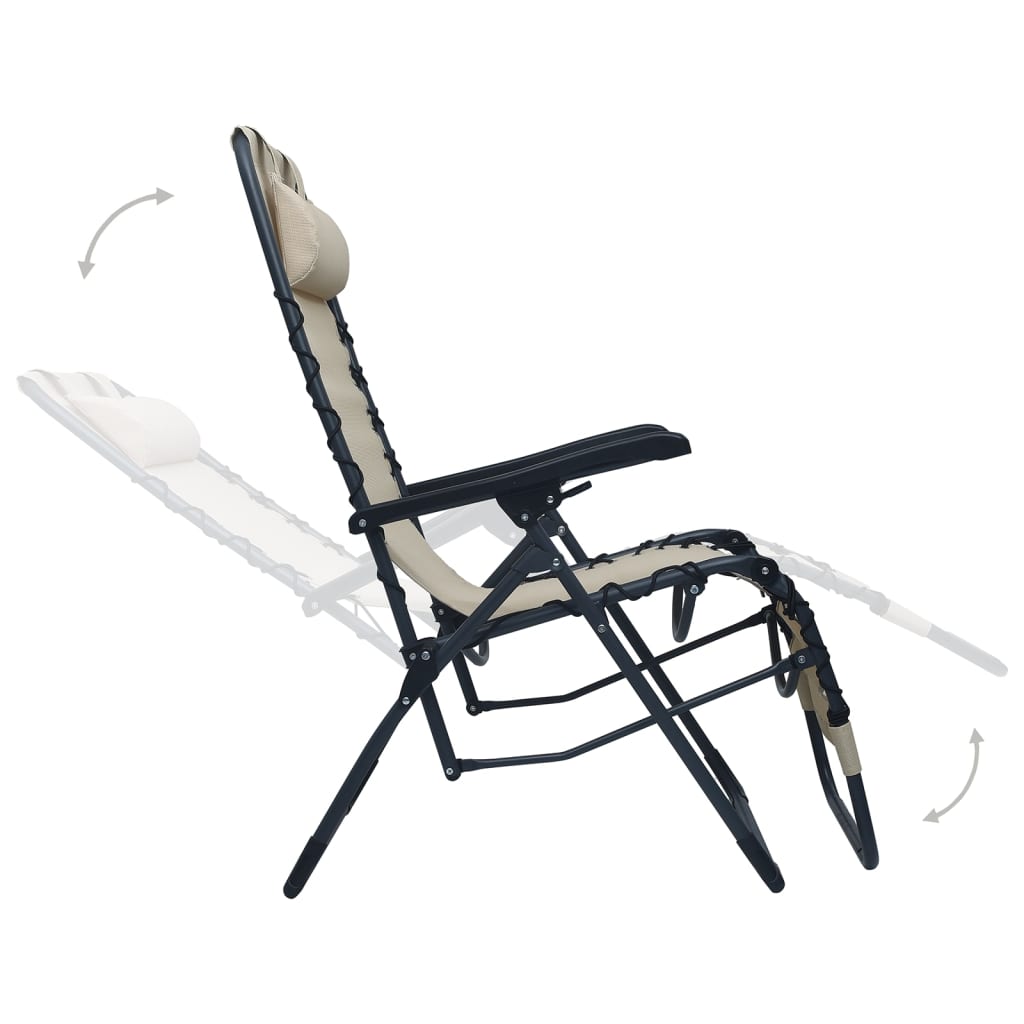 vidaXL Сгъваеми столове тип шезлонг, 2 бр, кремави, textilene