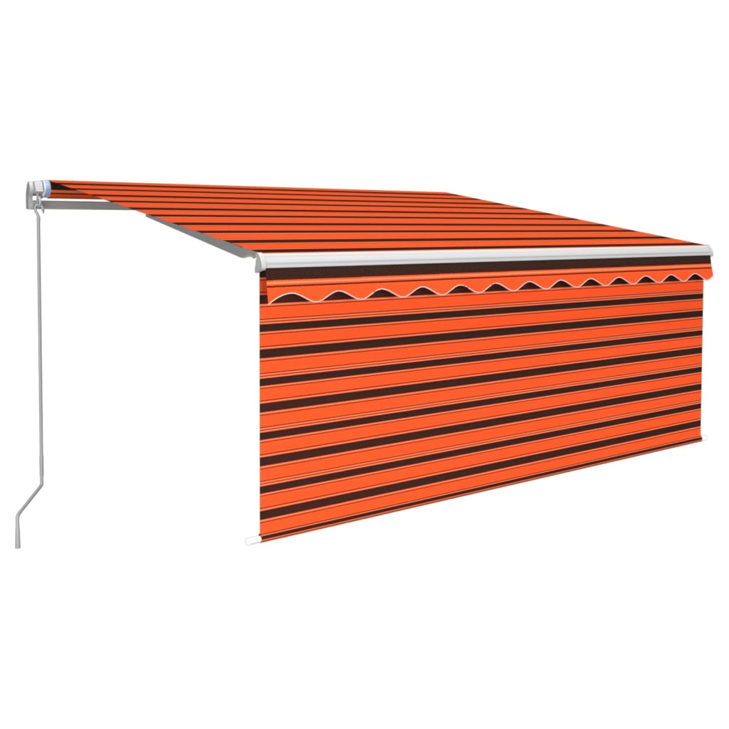 vidaXL Ръчно прибиращ се сенник с щора и LED, 3x2,5 м, оранжево/кафяво
