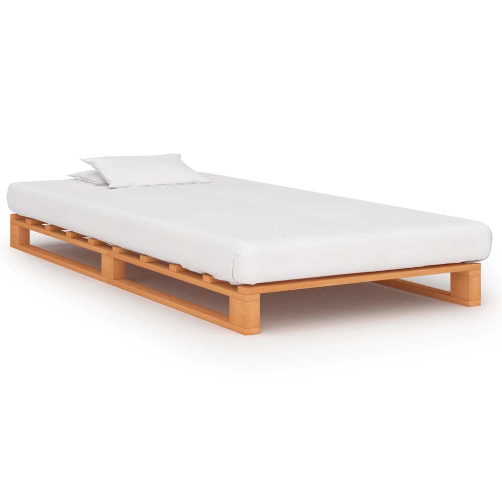 vidaXL Палетна рамка за легло, кафява, бор масив, 100х200 см