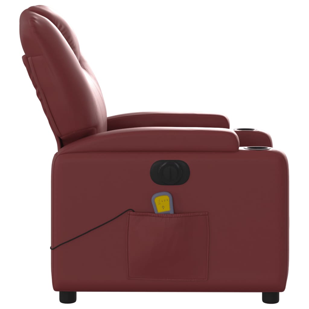 vidaXL Електрически масажен накланящ стол виненочервен изкуствена кожа