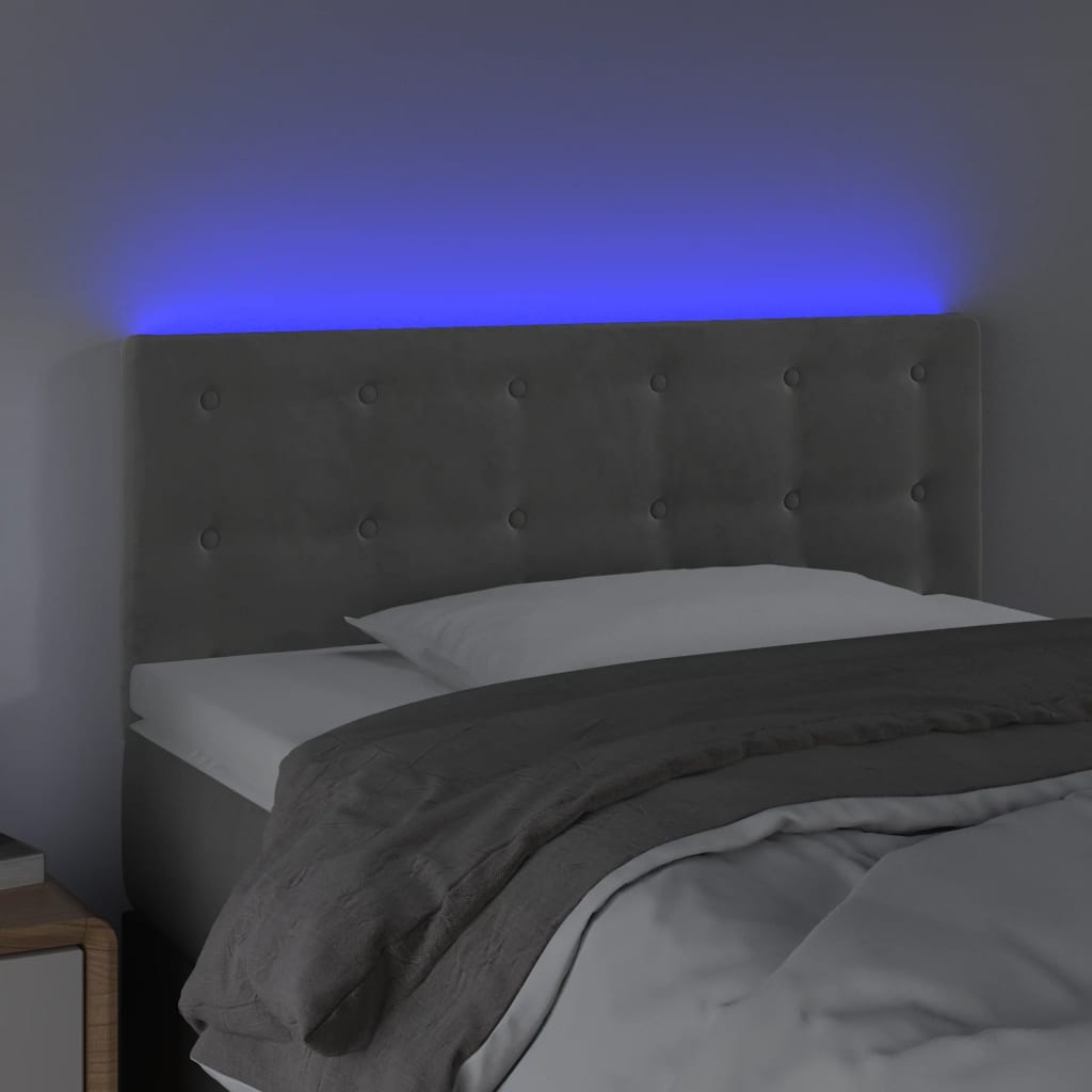 vidaXL LED горна табла за легло, светлосива, 100x5x78/88 см кадифе
