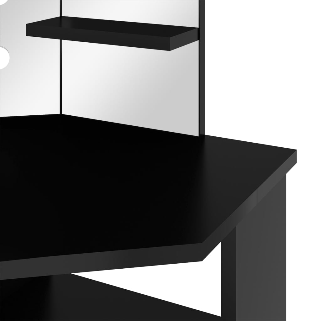 vidaXL Ъглова тоалетка с LED, черна, 111x54x141,5 см