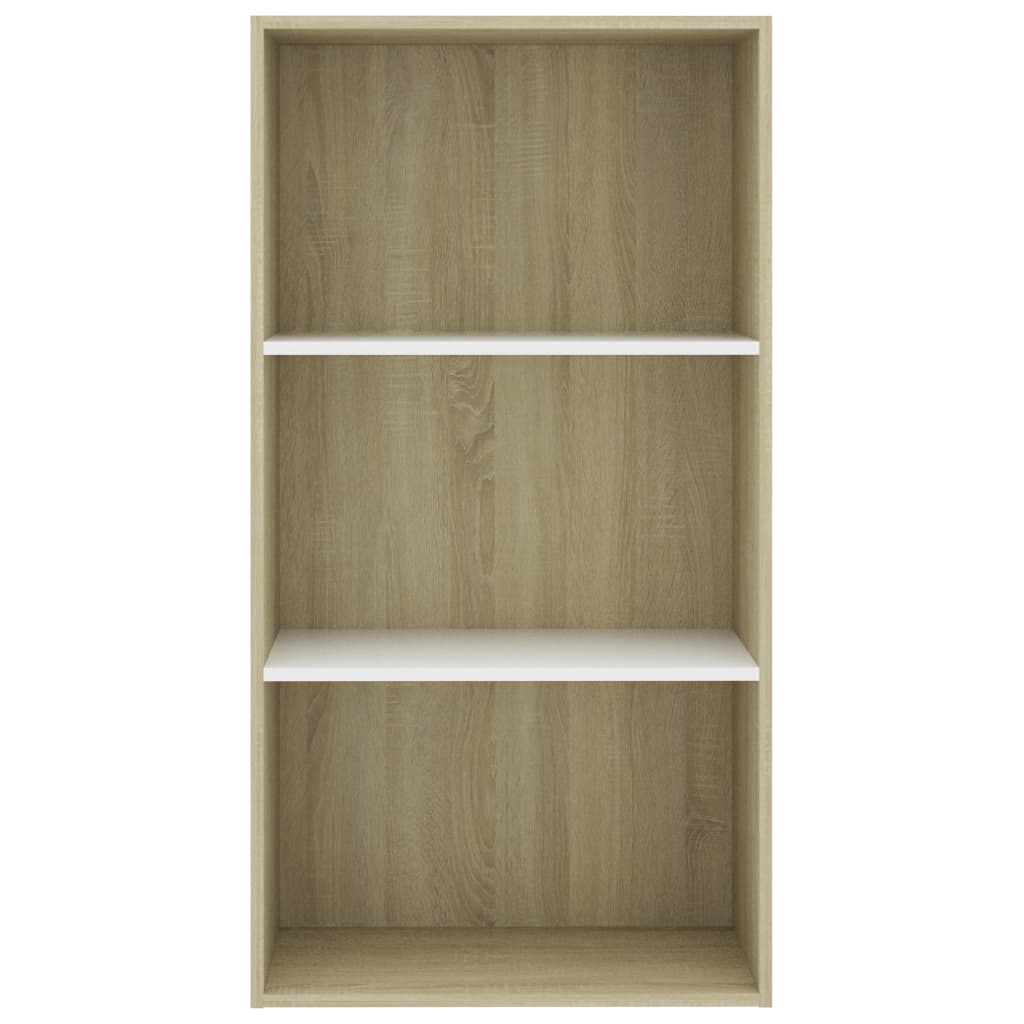 vidaXL 3-етажна библиотека, бяло и дъб сонома, 60x30x114 см, ПДЧ