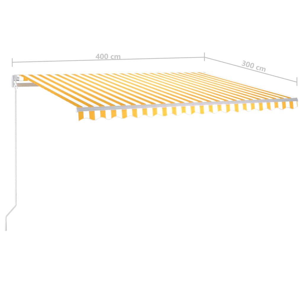 vidaXL Автоматично прибиращ се сенник с прътове, 4x3 м, жълто и бяло