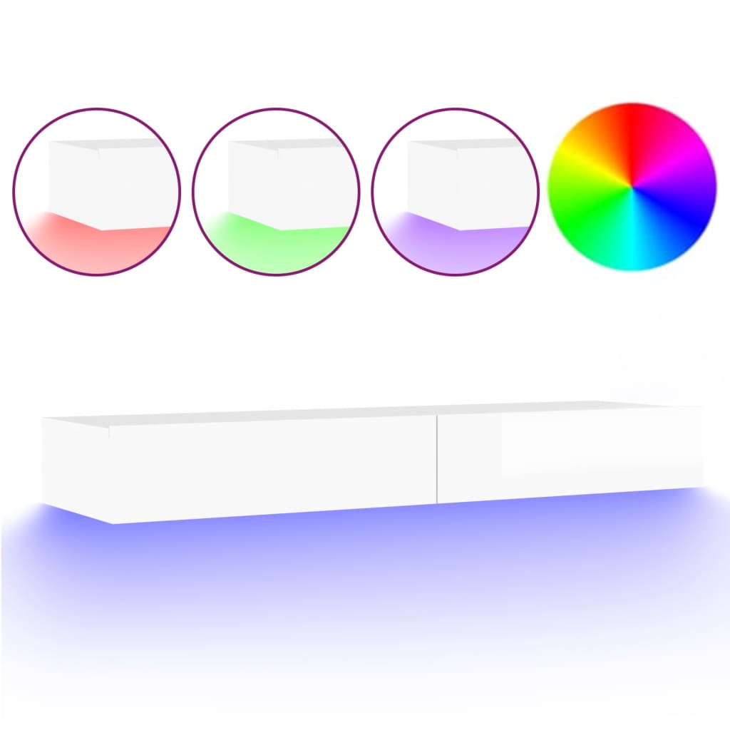 vidaXL ТВ шкаф с LED осветление, бял гланц, 120x35x15,5 см