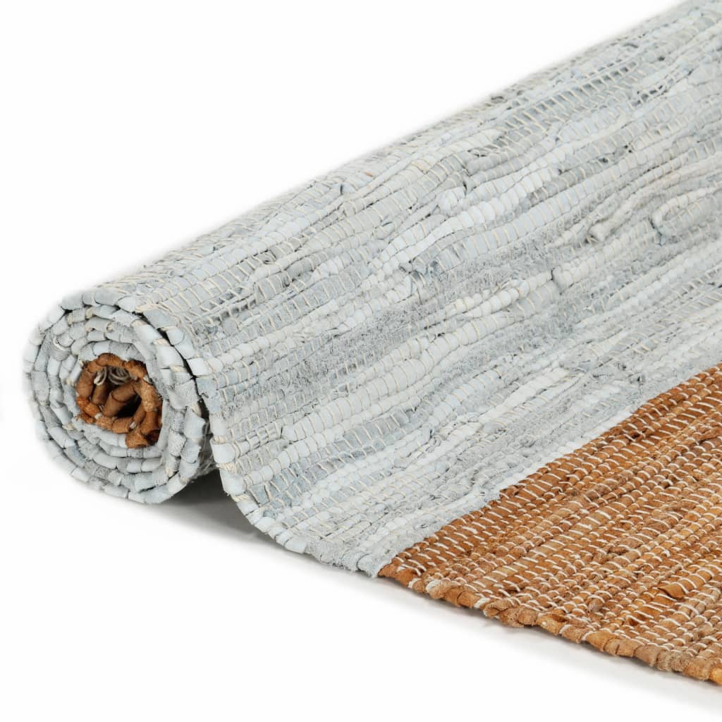 vidaXL Ръчно тъкан Chindi килим кожа 80x160 см светлосиво жълтокафяво