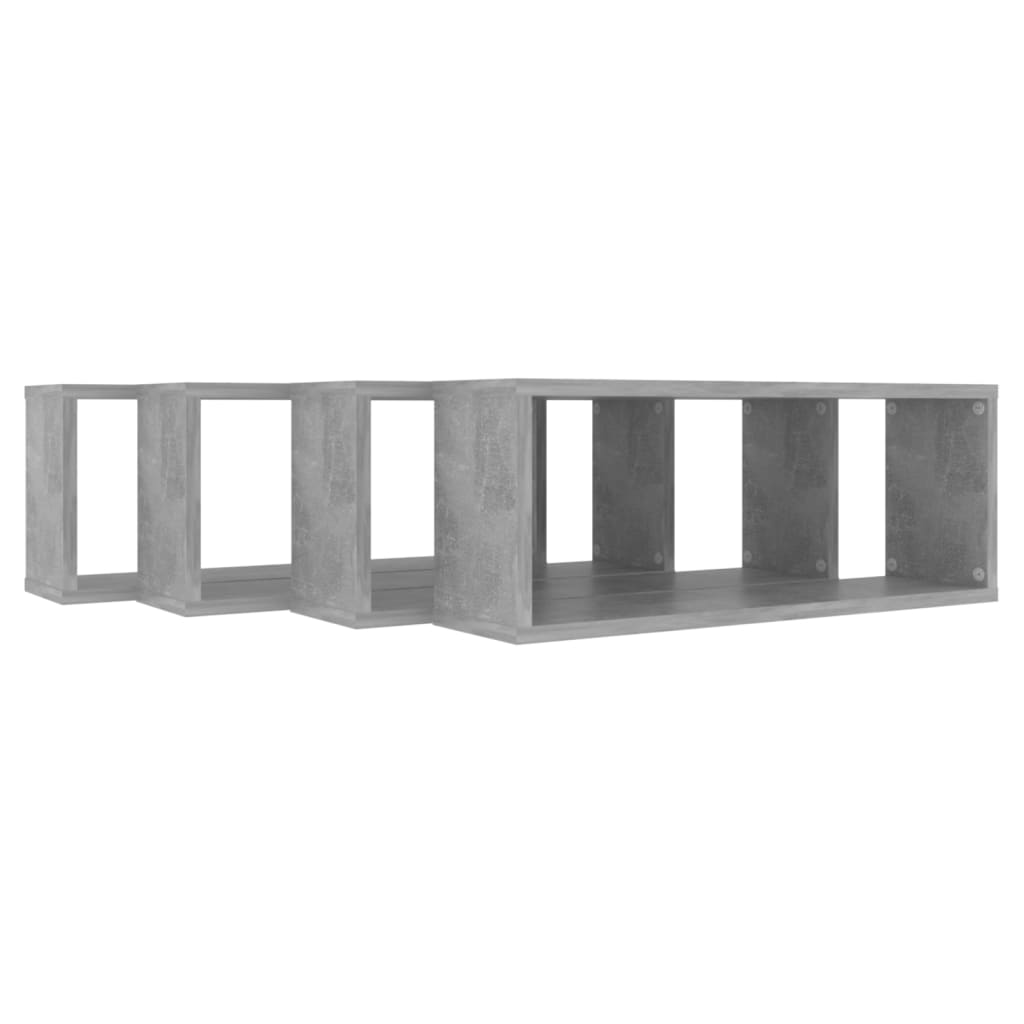 vidaXL Стенни кубични рафтове, 4 бр, бетонно сиви, 60x15x23 см, ПДЧ