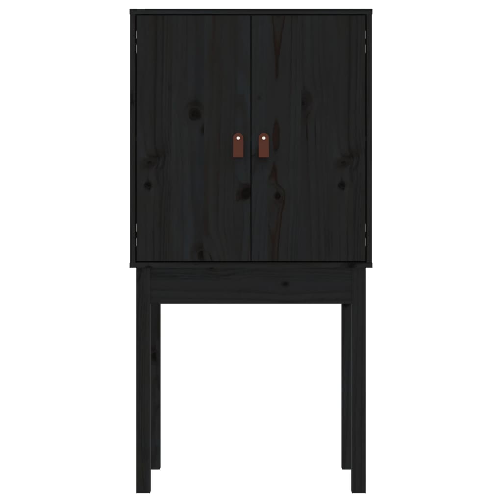 vidaXL Висок шкаф, черен, 60x40x120 см, борово дърво масив