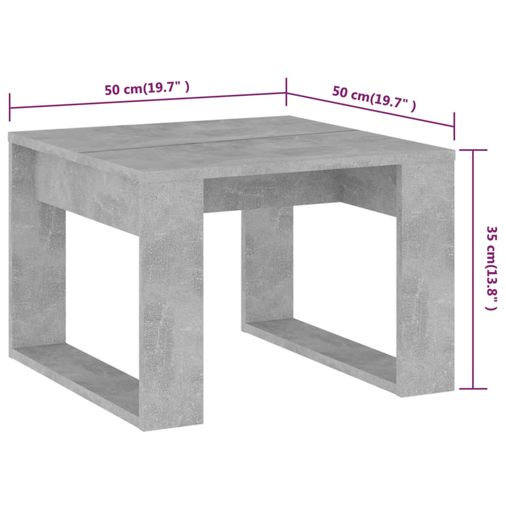vidaXL Странична маса, бетонно сива, 50x50x35 см, ПДЧ