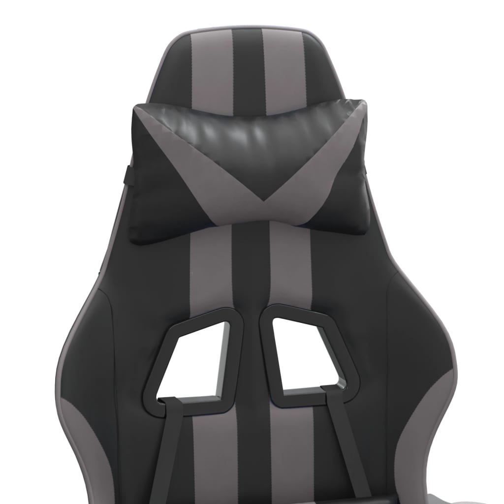 vidaXL Въртящ гейминг стол опора за крака черно-сив изкуствена кожа
