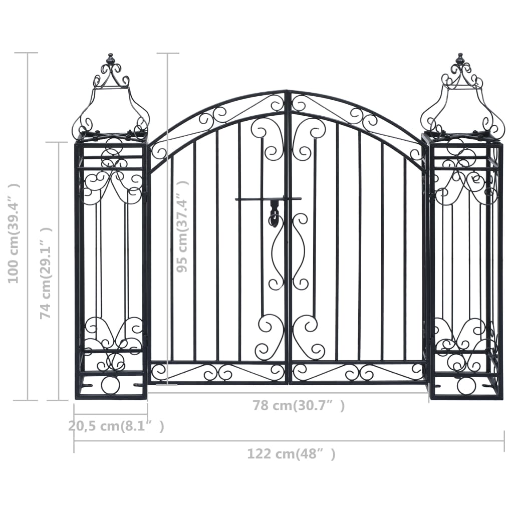 vidaXL Градинска врата с орнаменти, ковано желязо, 122x20,5x100 см